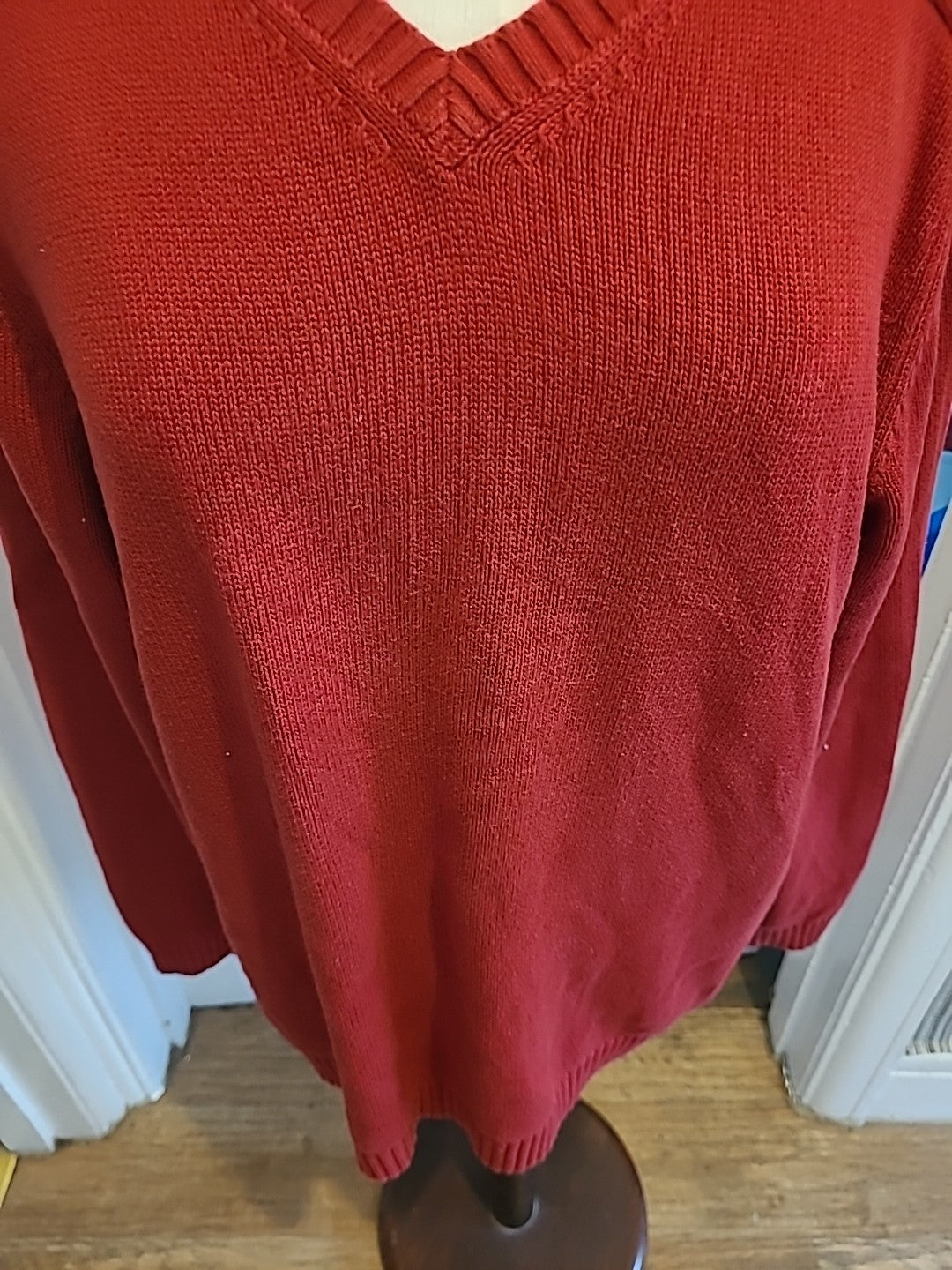 Mens Red Jumper Celio Sports Wear Size Large V Neckline