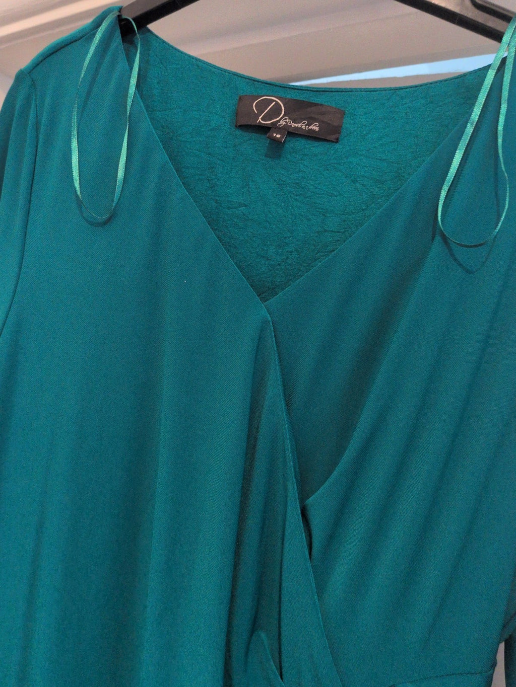 Damsel In A Dress 16 Teal Lined V Neck Long Sleeve Dress Long Length
