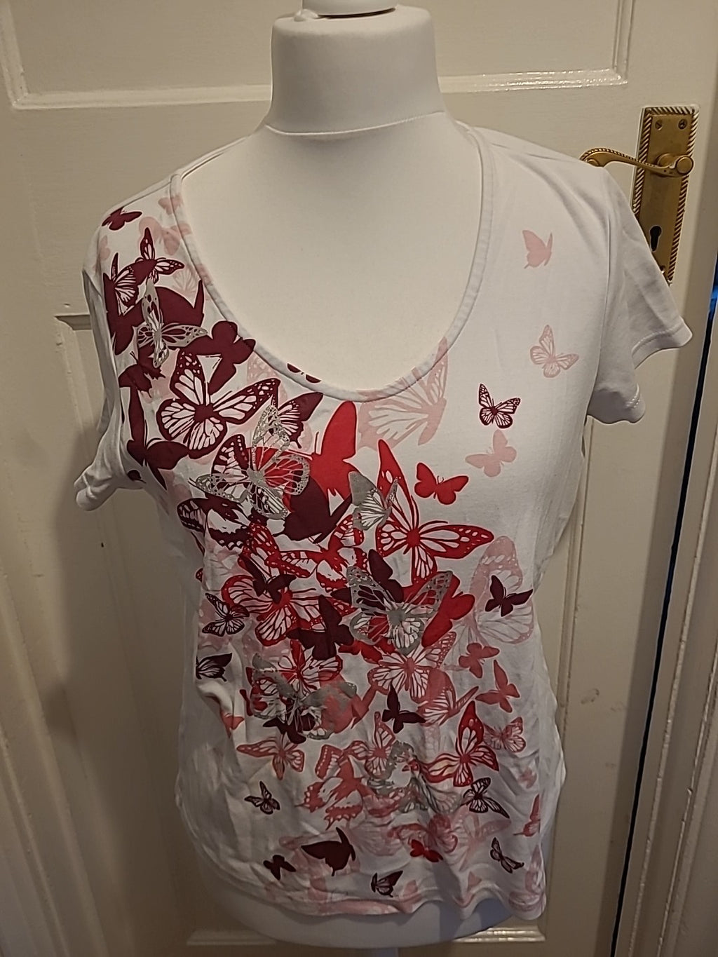 Ladies Debenhams Size 18 Pink And White Short Sleeved Floral Tshirt