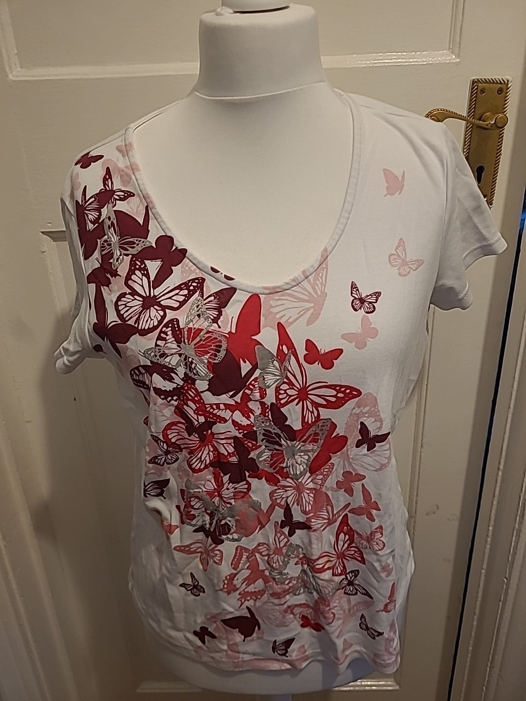 Ladies Debenhams Size 18 Pink And White Short Sleeved Floral Tshirt