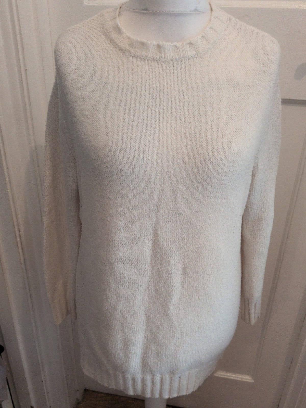 Zara Medium Winter White Long Sleeve Knit Jumper Dress Bobbling