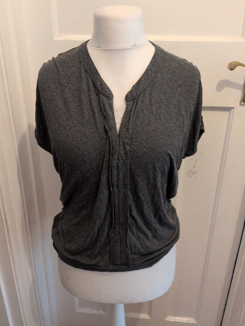 Large Grey V Neck Short Sleeve T-shirt
