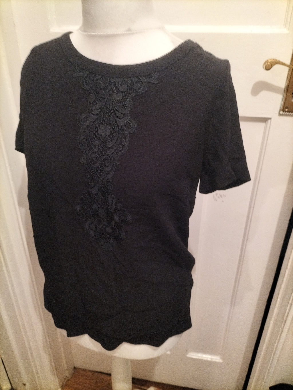 Marks And Spencer 10 Black Patterned Short Sleeve Blouse