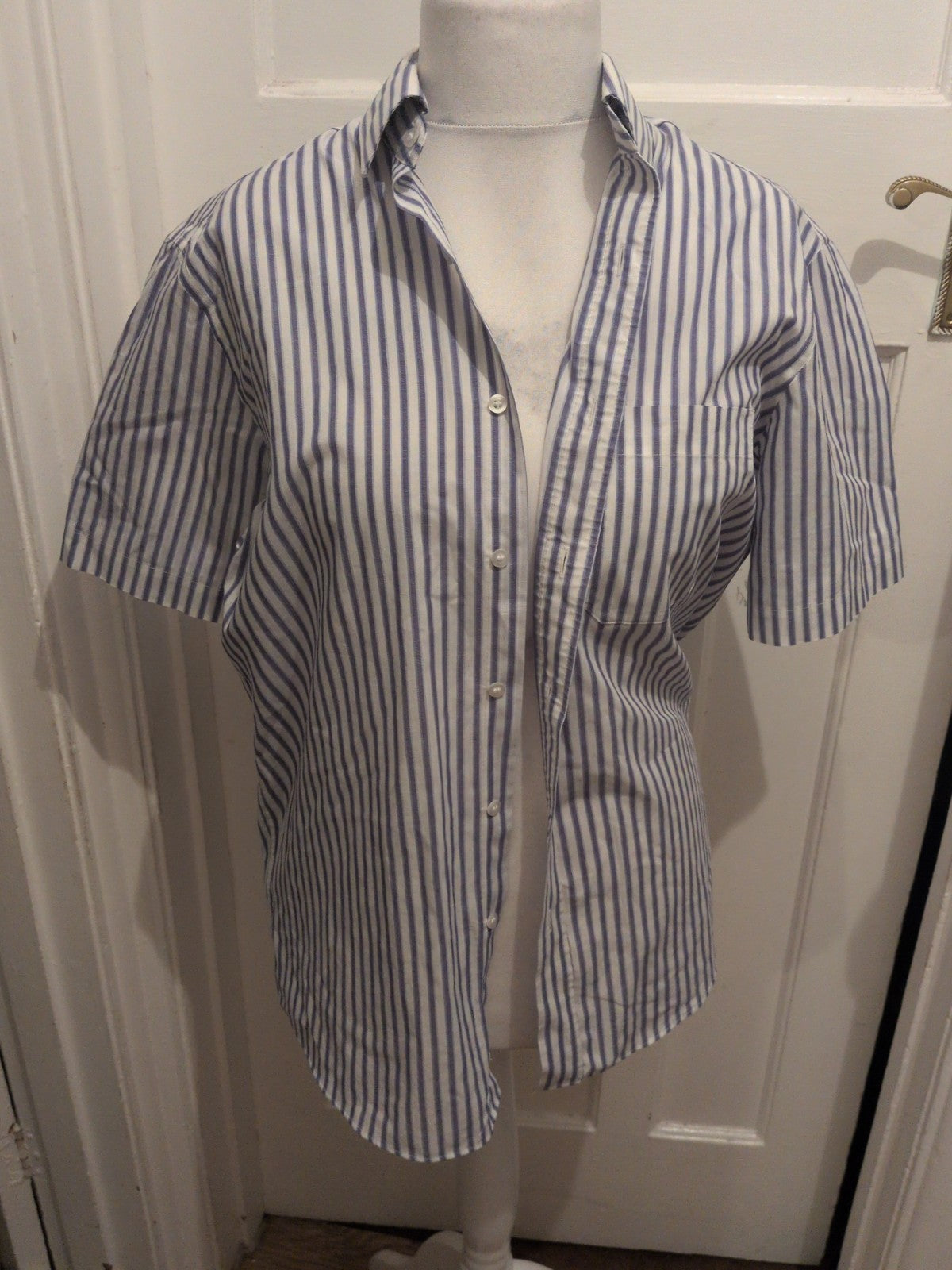 Marks And Spencer Tailoring 15.5 Purple Stripe Short Sleeve Shirt