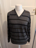 Mens Large Grey Stripe V Neck Jumper