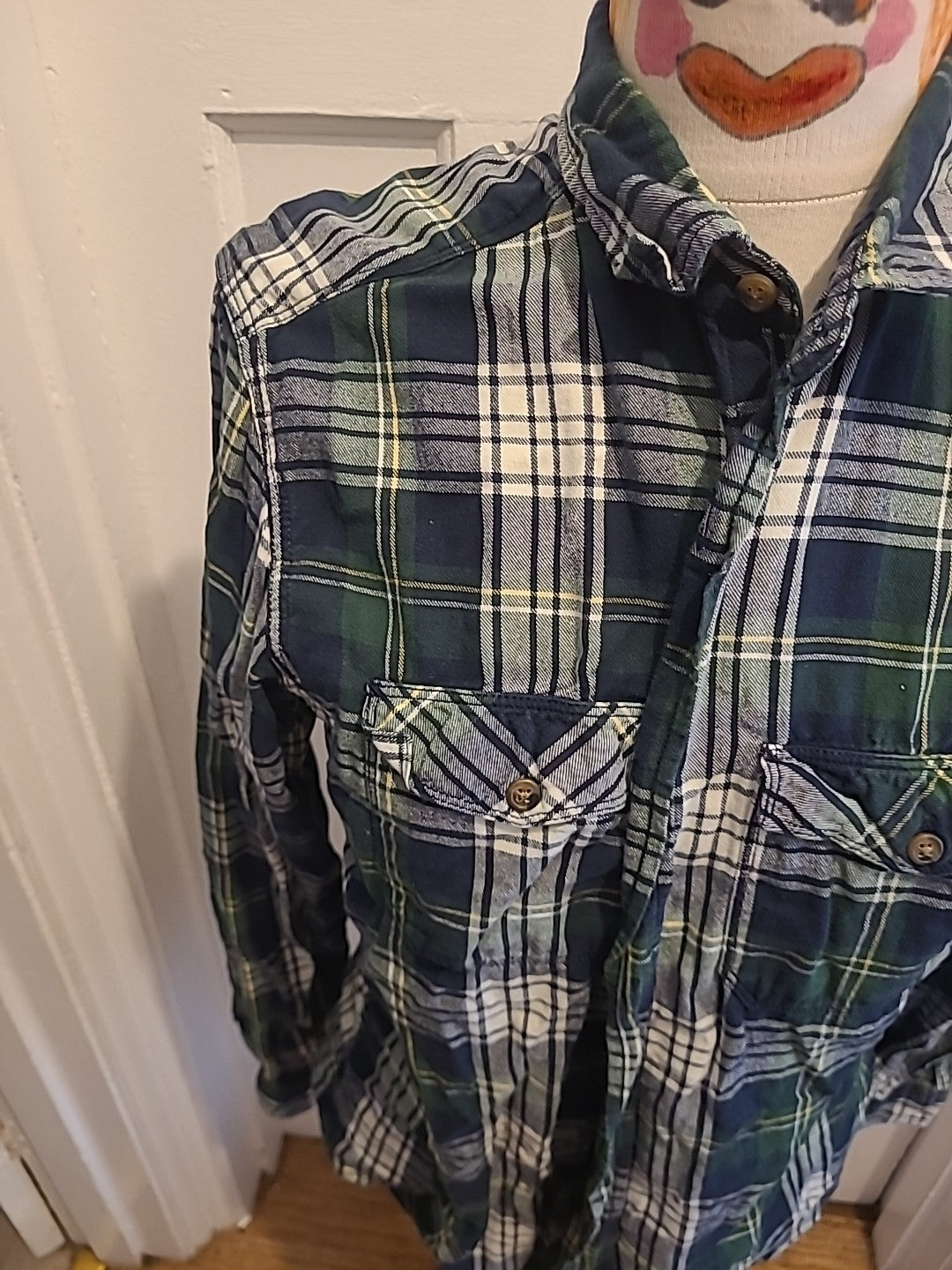 Mens Tu Size Medium Green/White/Yellow Check Long Sleeved Shirt