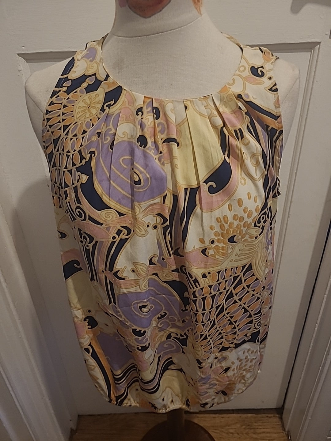 Ladies Dorothy Perkins Size 12 Pink Yellow Beige Black Aztec Sleeveless Tshirt