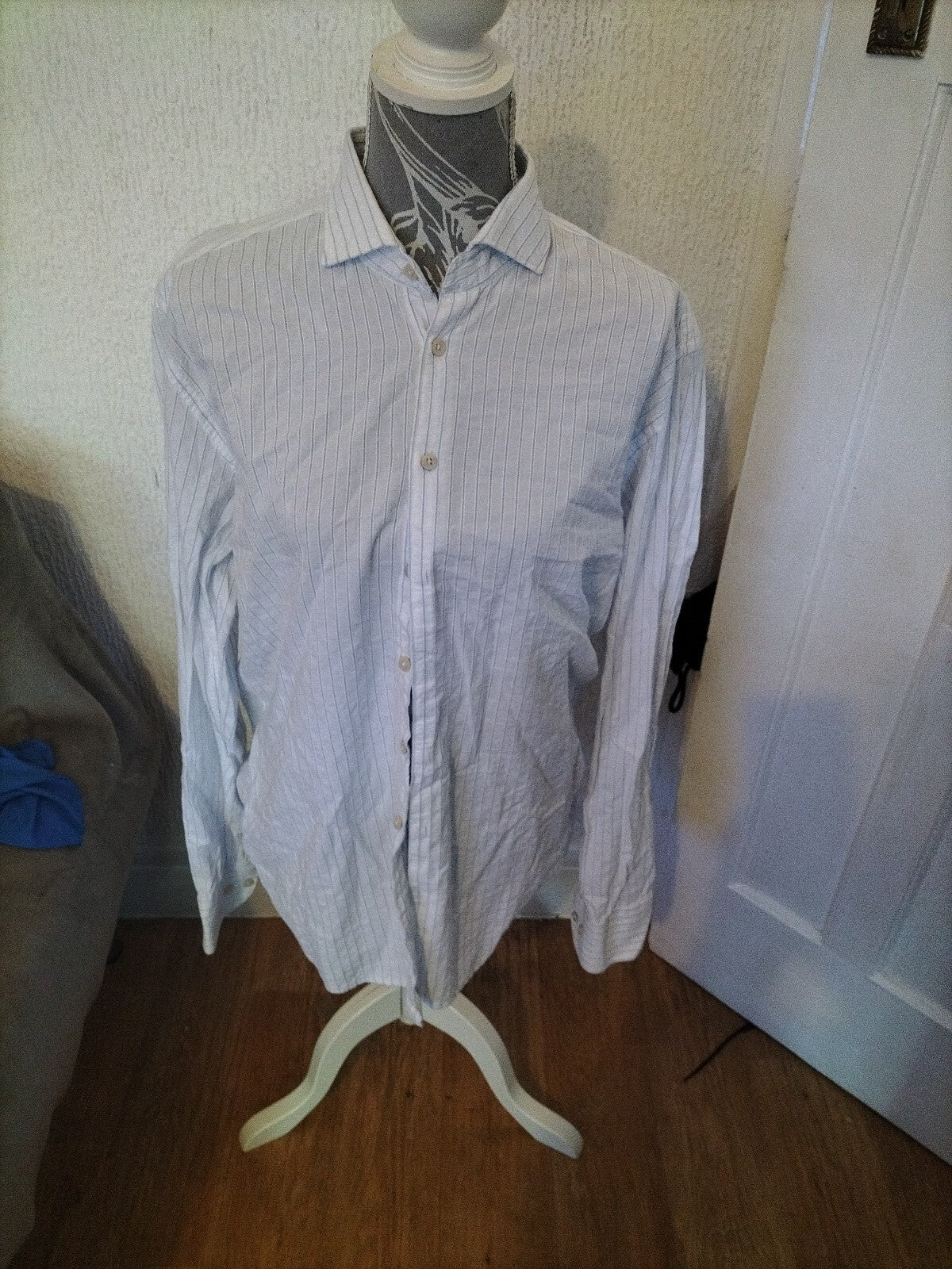 Mens Digel 40" White Striped Long Sleeved Shirt