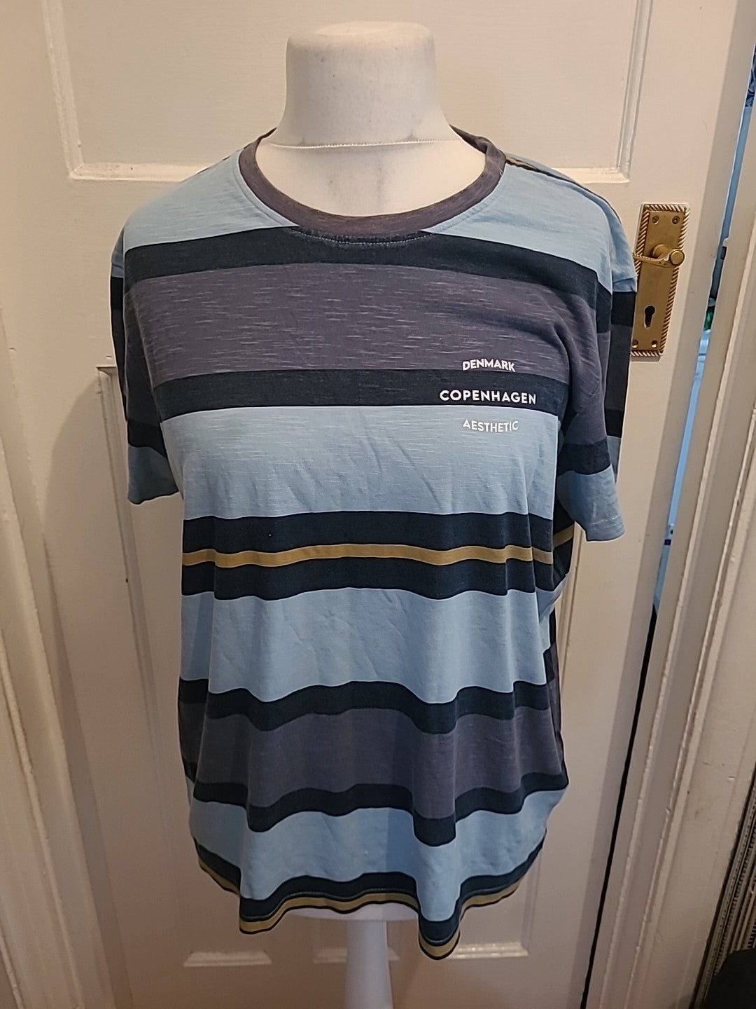 Mens Tu Size L Blue/Grey Striped Short Sleeved Tshirt