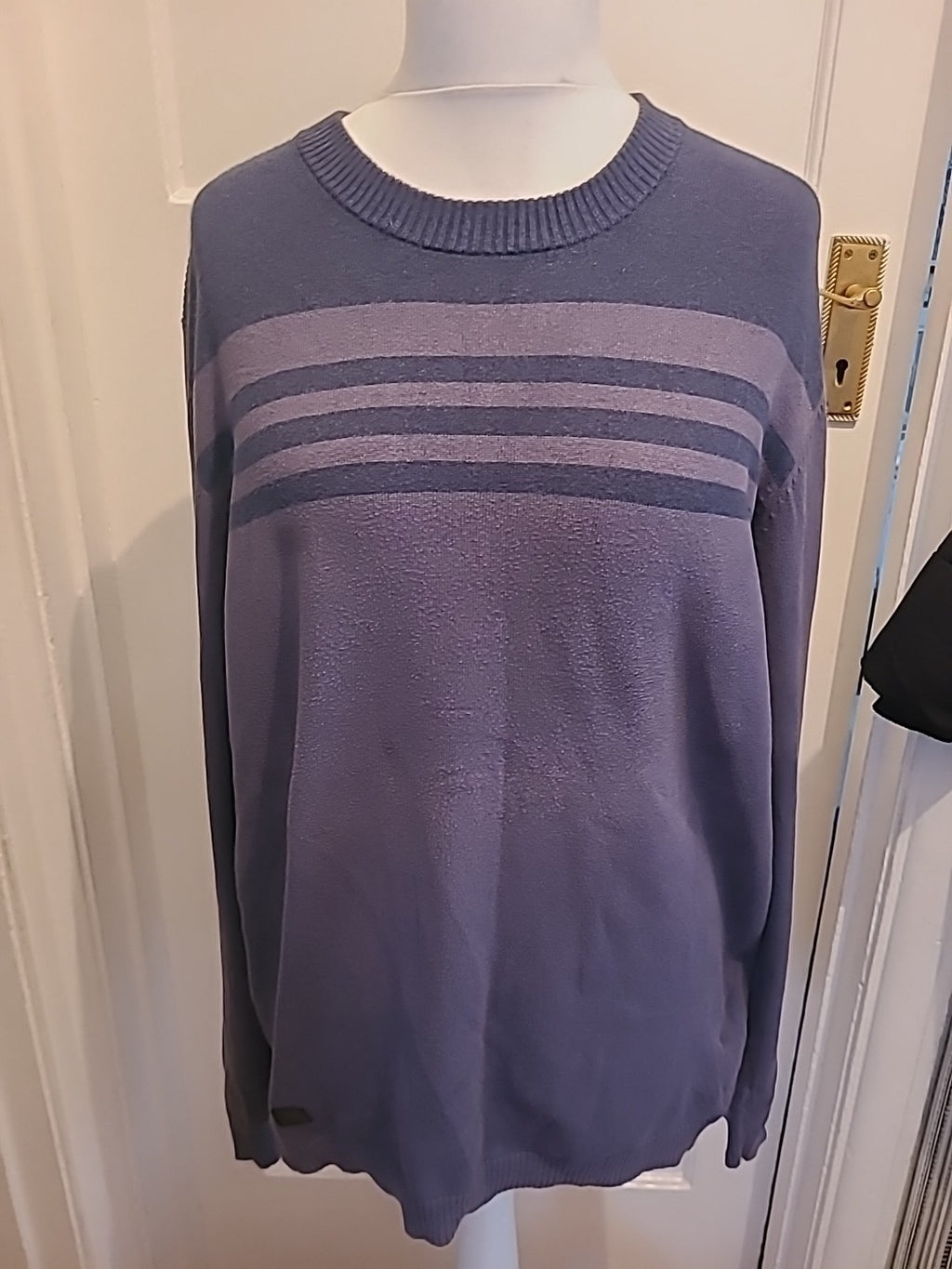 Mens Adidas Size Large Navy Toned Pullover Jumper