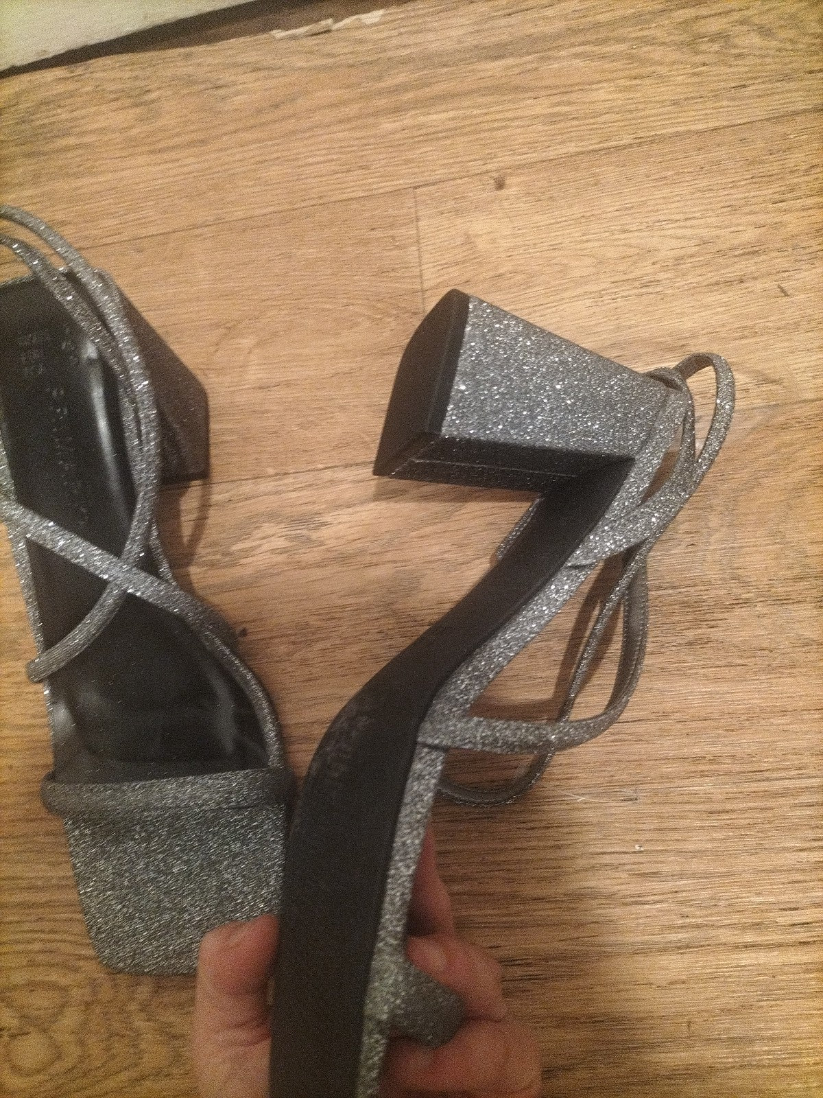 Ladies Primark Size Uk 7 Silver Glitter Strappy Heels