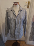 Mens River Island Size Medium Grey Silver Striped Long Sleeved Shirt