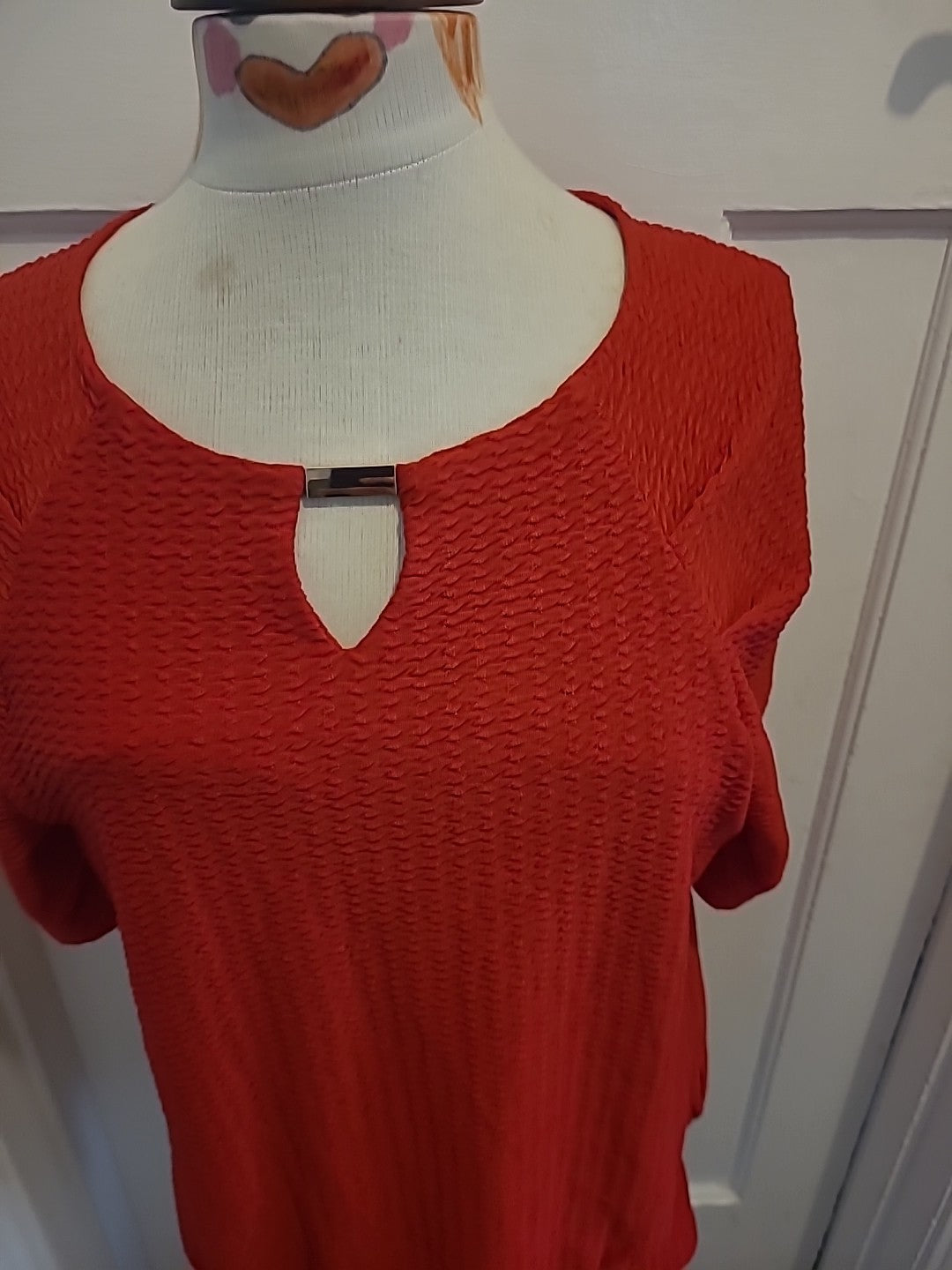 Ladies Roman Size 12 Red Detailed Material Short Sleeved Blouse