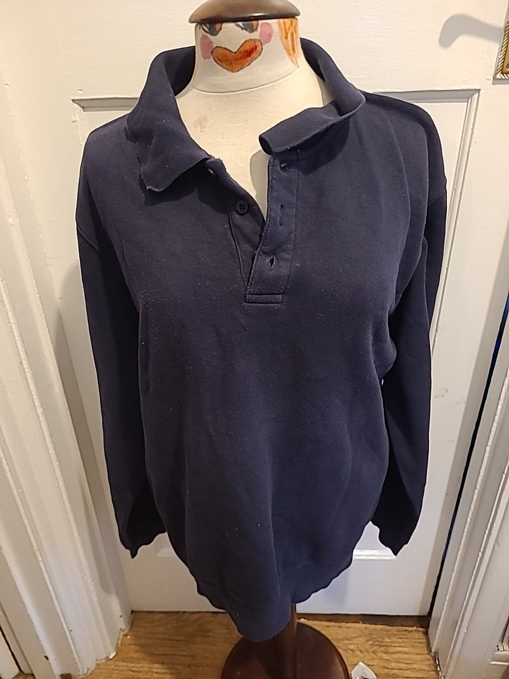 Mens Easy Xl Navy Long Sleeve Collared Jumper