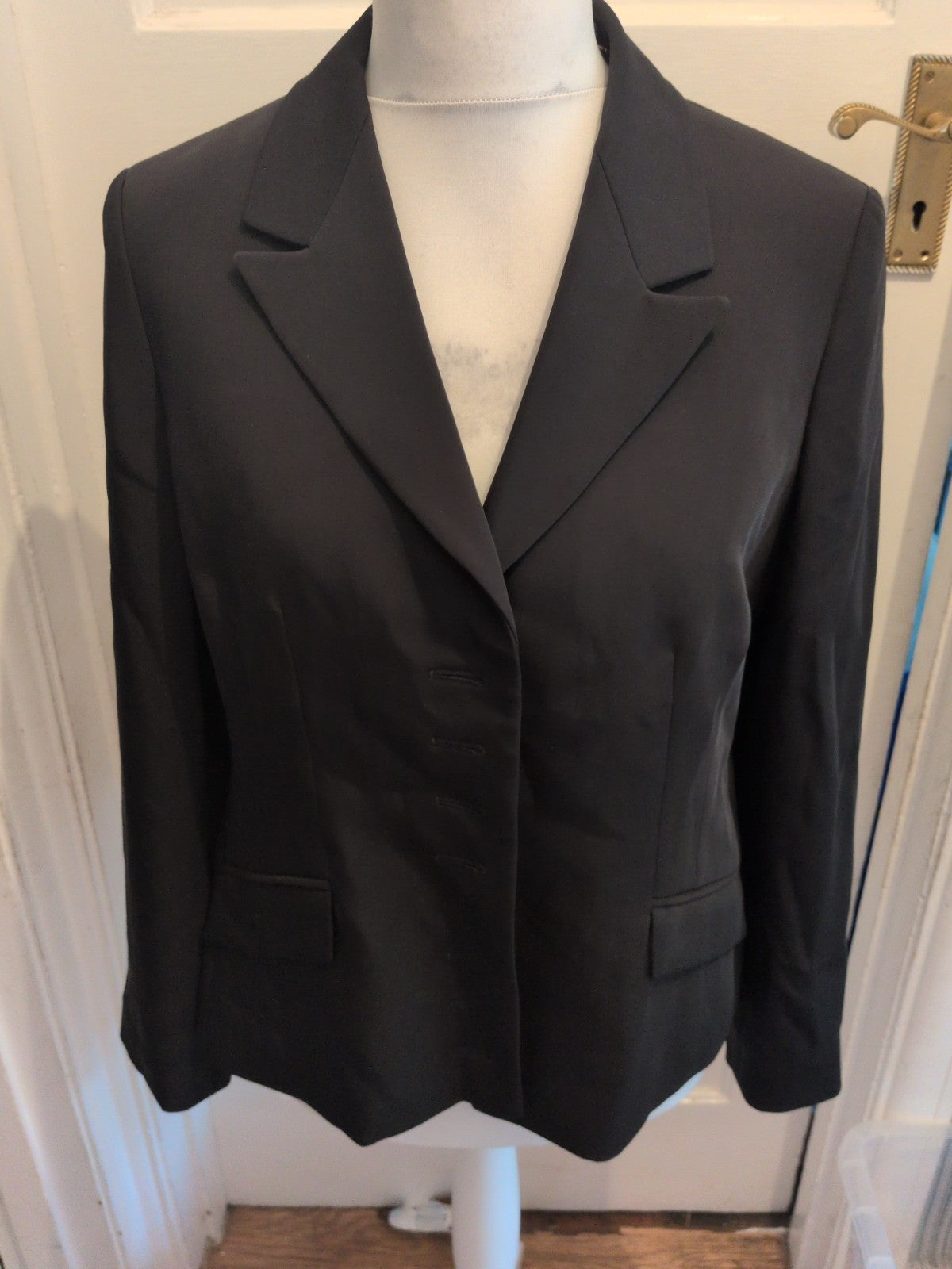 Ladies Marks And Spencer 18 Black With Floral Lining Padded Blazer