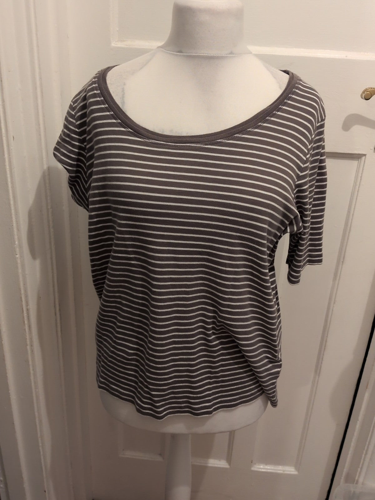 Bonmarche 22 Green And White Stripe Short Sleeve T-shirt