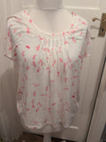 Marks And Spencer 16 White With Pink Pattern Short Sleeve T-shirt