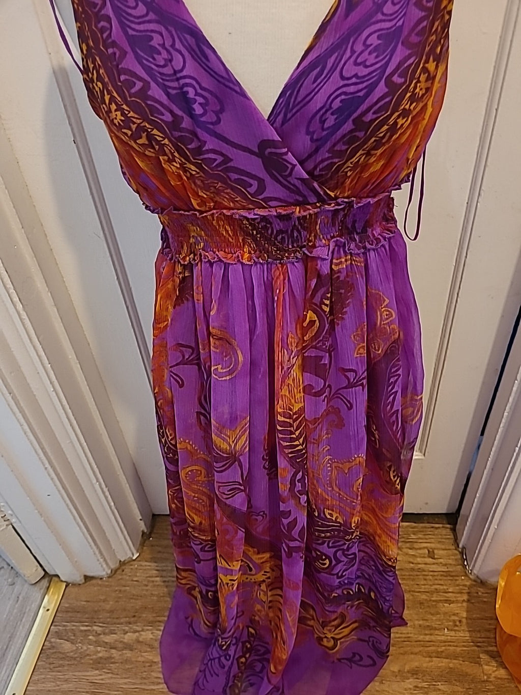 Ladies Double Decker Size Large Purple Lined Flowy Dress Elasticated Waist