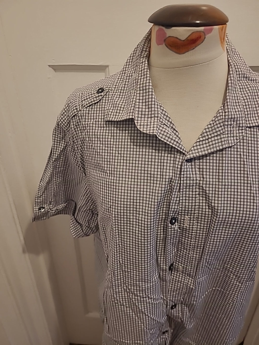 Mens Next Size Large Grey/Navy/White Check Short Sleeved Shirt