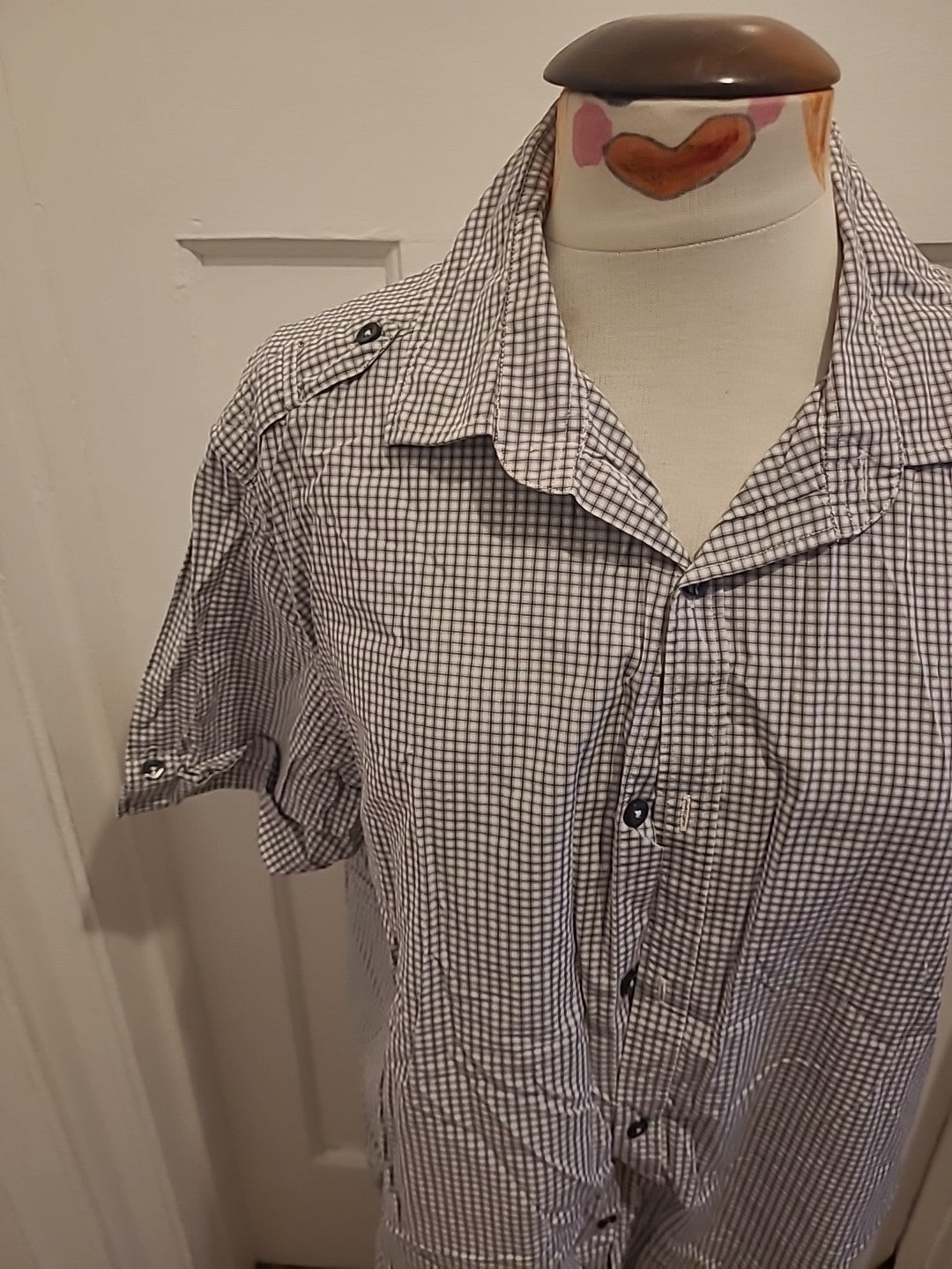 Mens Next Size Large Grey/Navy/White Check Short Sleeved Shirt
