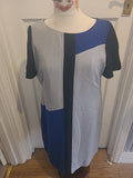 Ladies Marks And Spencer Size 16 Blue Clack Grey Short Sleeved Dress