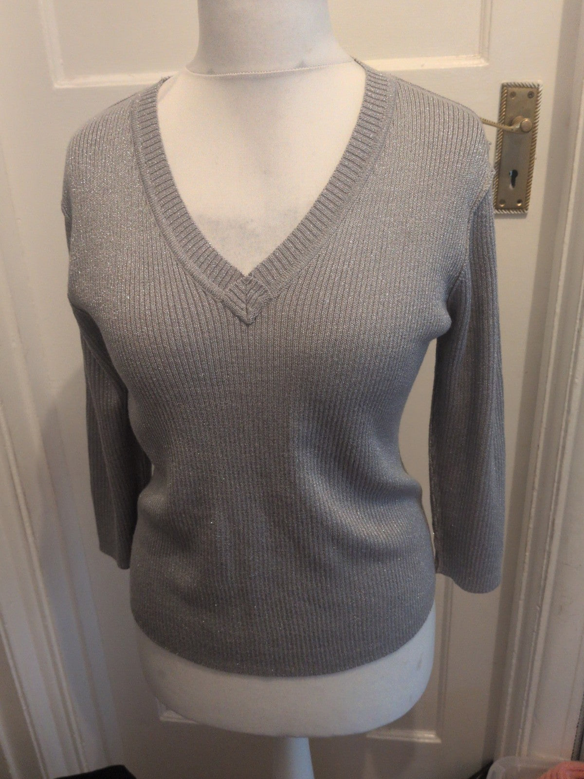 16-18 Shimmer Silver 3/4 Sleeve Blouse