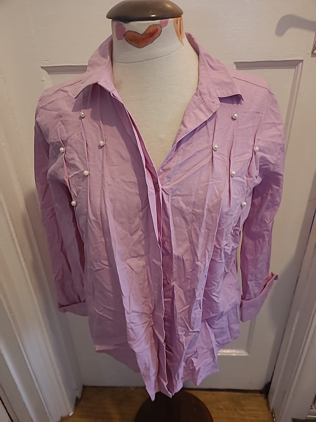 Ladies Ashley Brooke Size Medium Pink Pearl Detail Long Sleeved Blouse
