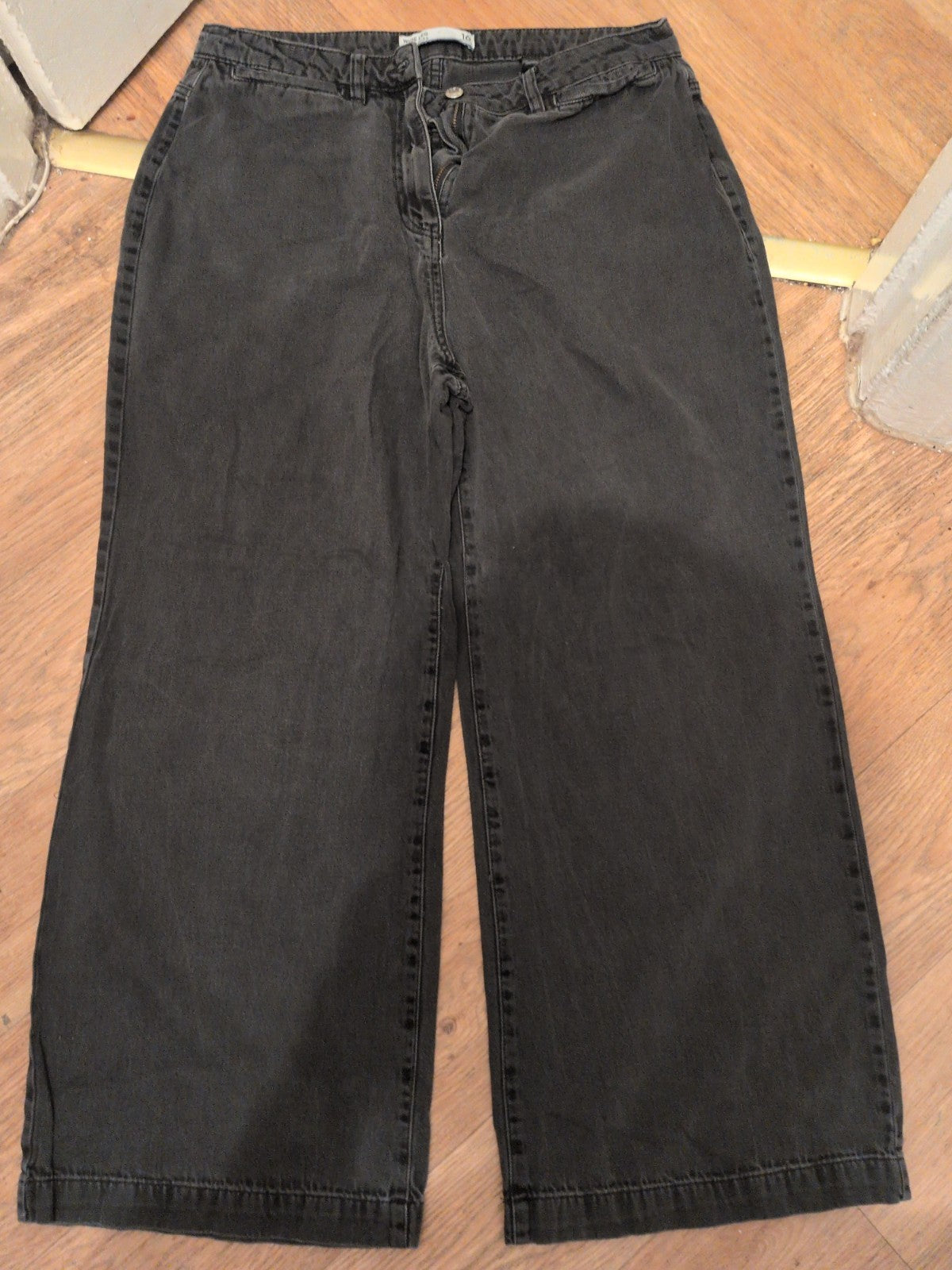 Ladies Next Size 16R Wide Leg High Rise Dark Grey Jeans