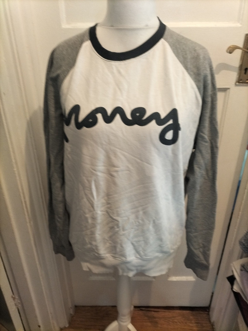 Money Large Grey White Navy Long Sleeve Pullover Jumper