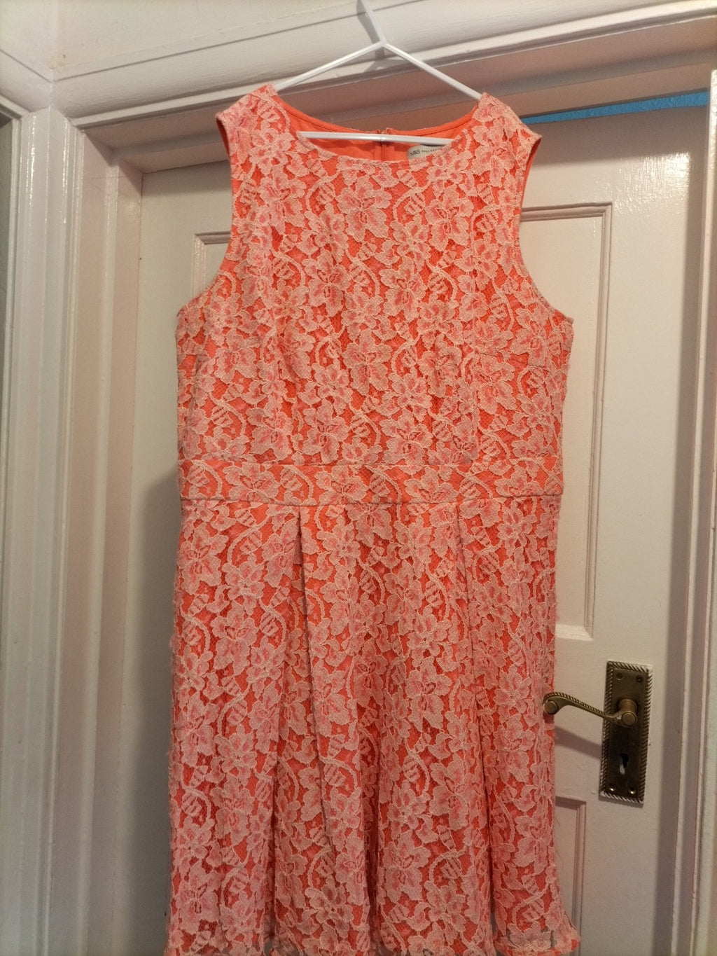 Ladies Marks And Spencer Size 14 Petite Neon Orange Floral Sleeveless Dress