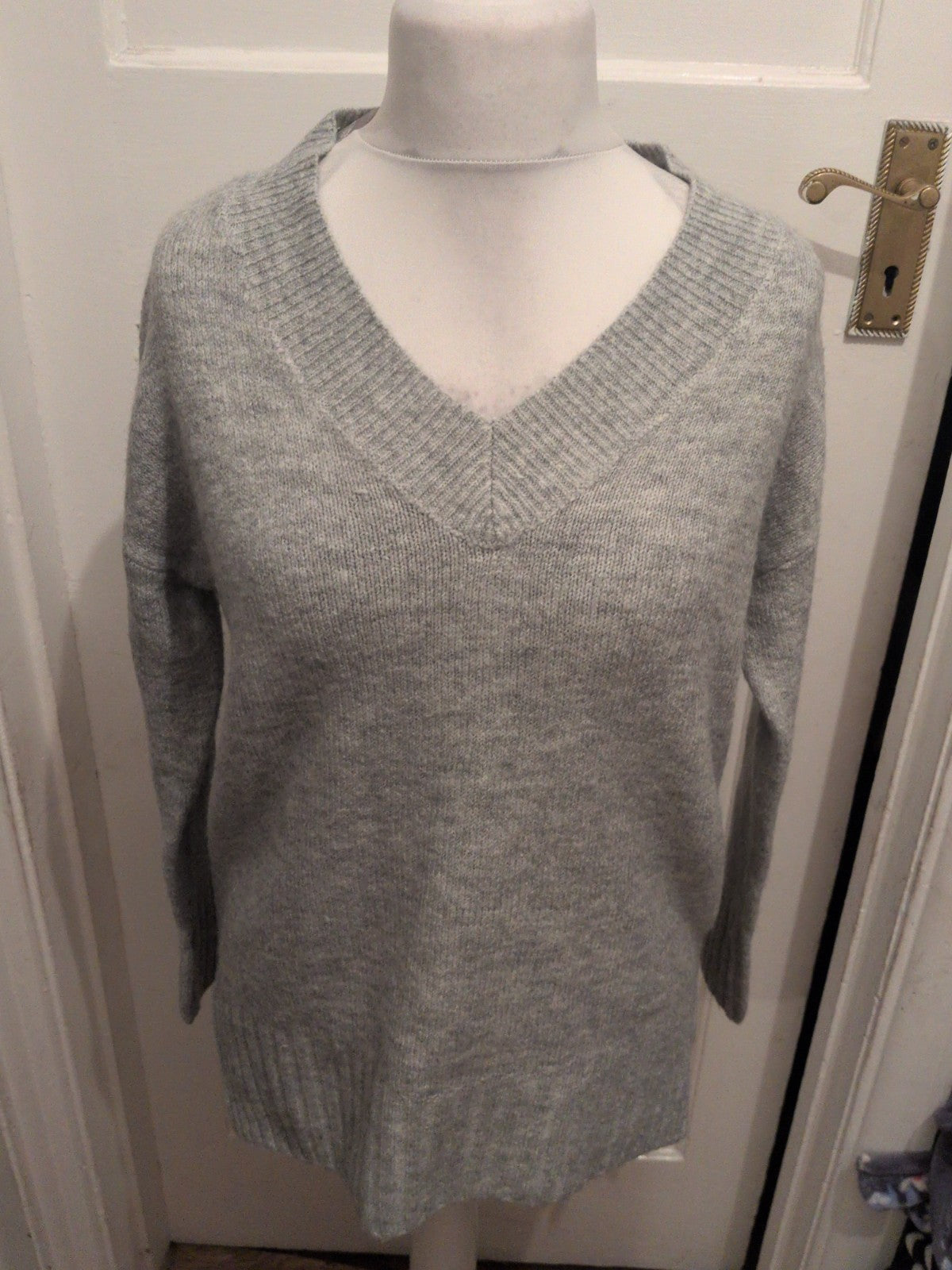 Primark XS Grey V Neck Soft Touch Oversized Jumper