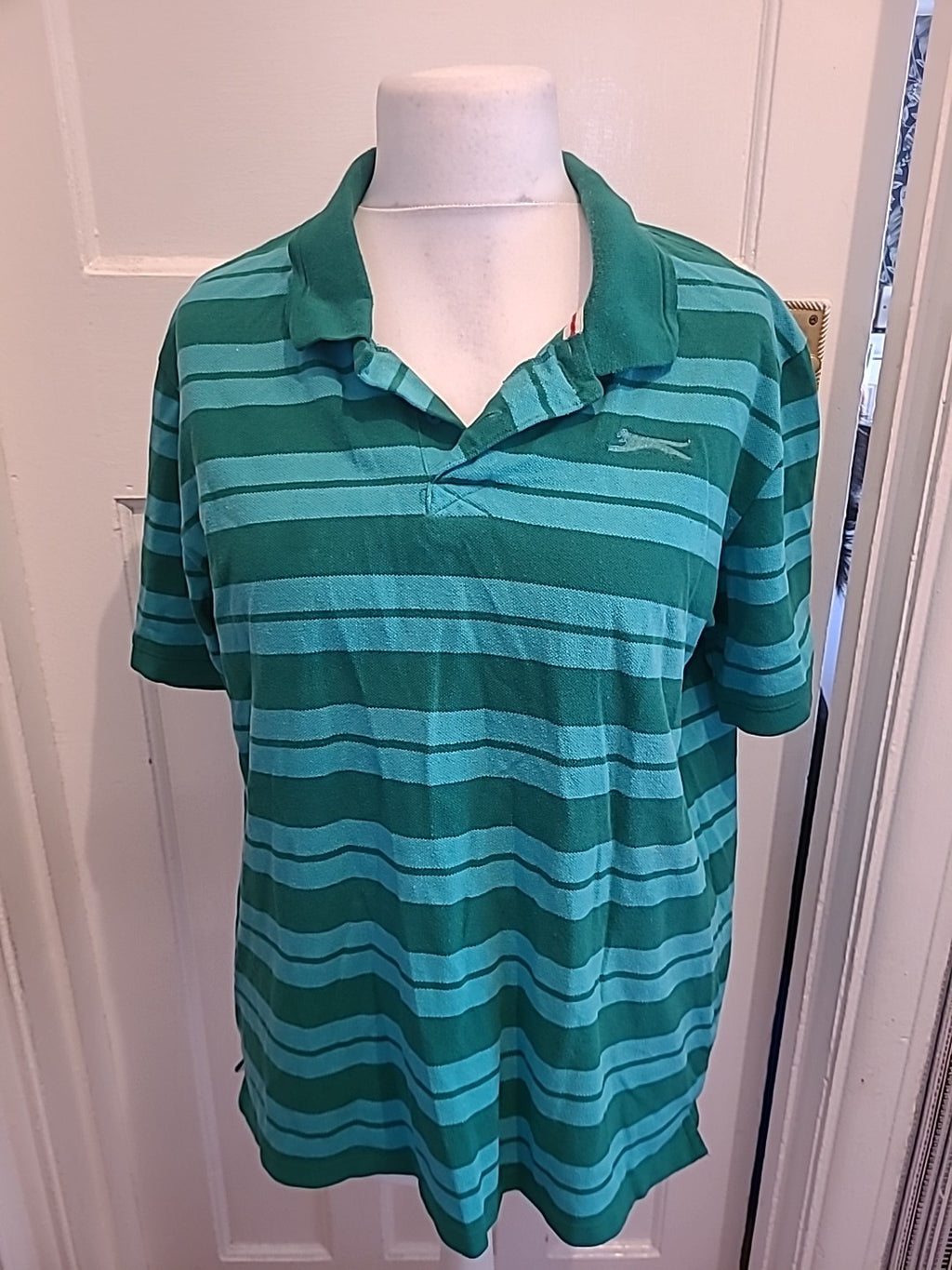 Mens Slazenger Size XL Green And Turquoise Short Sleeved Polo
