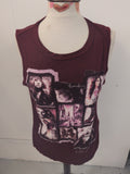 New Look M/L Deep Red Printed Sleeveless Top T-shirt