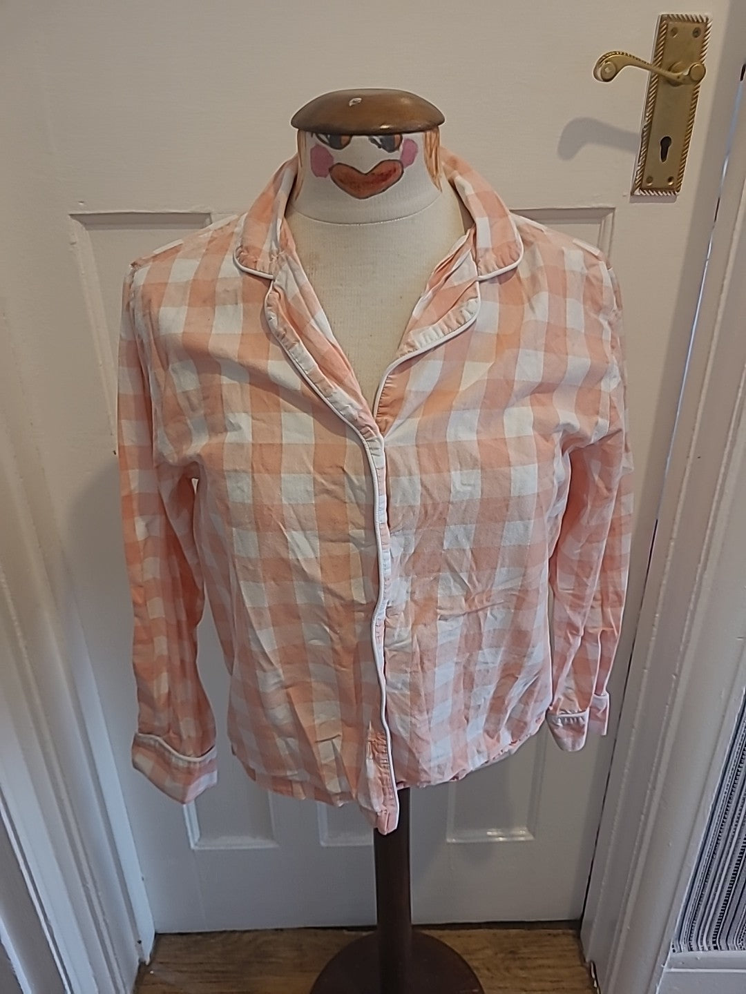 Ladies Always Dreaming Size 8 Peach White Check Pyjama Top
