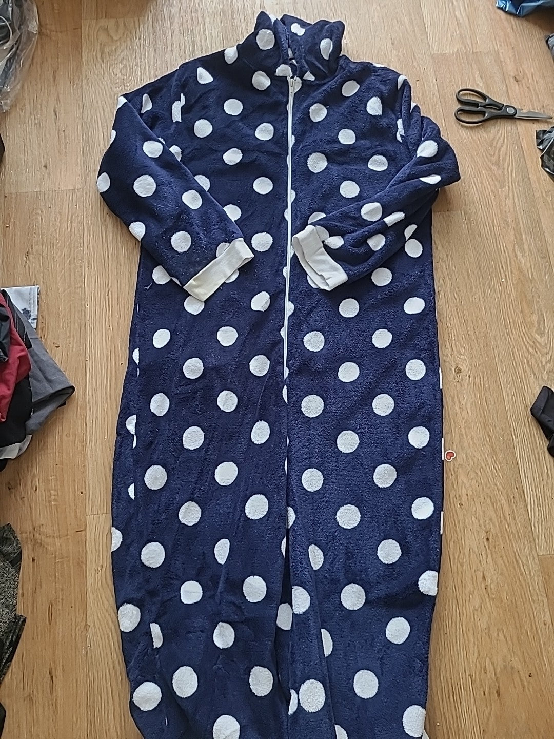 Ladies Classic 18-20 Navy And White Spotted All In One Fluffy