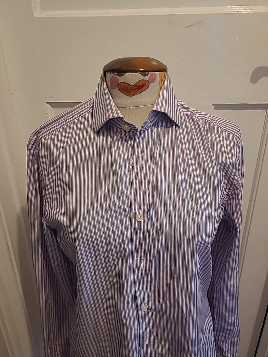 Mens Timothy Everest Size 15" Slim Fit Navy/Purple Striped Shirt