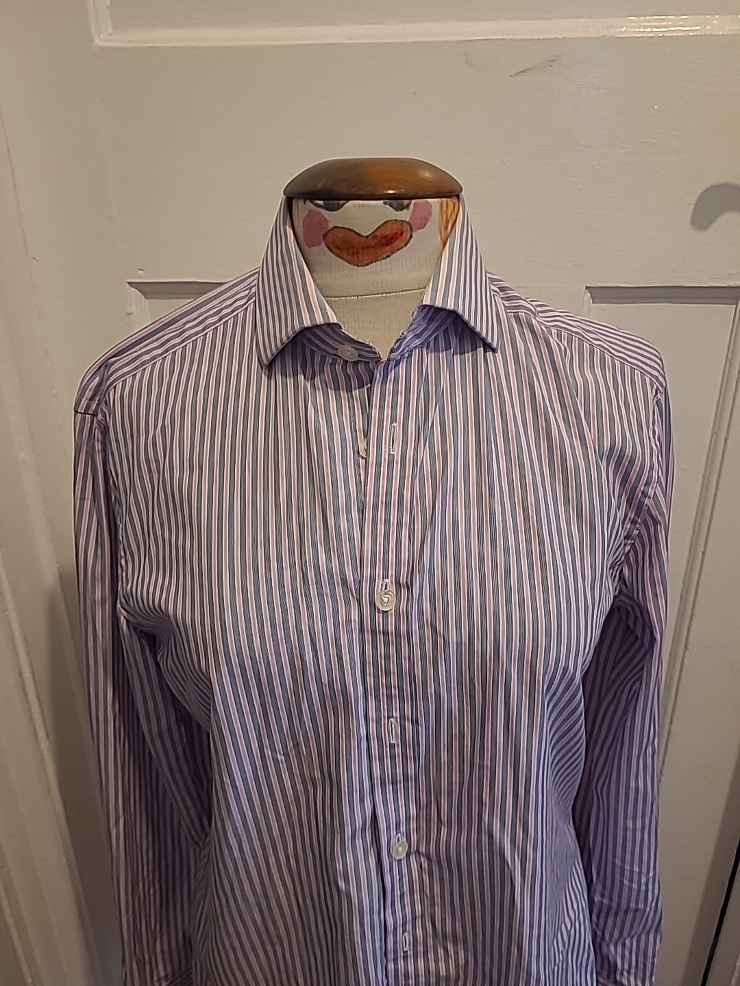 Mens Timothy Everest Size 15" Slim Fit Navy/Purple Striped Shirt