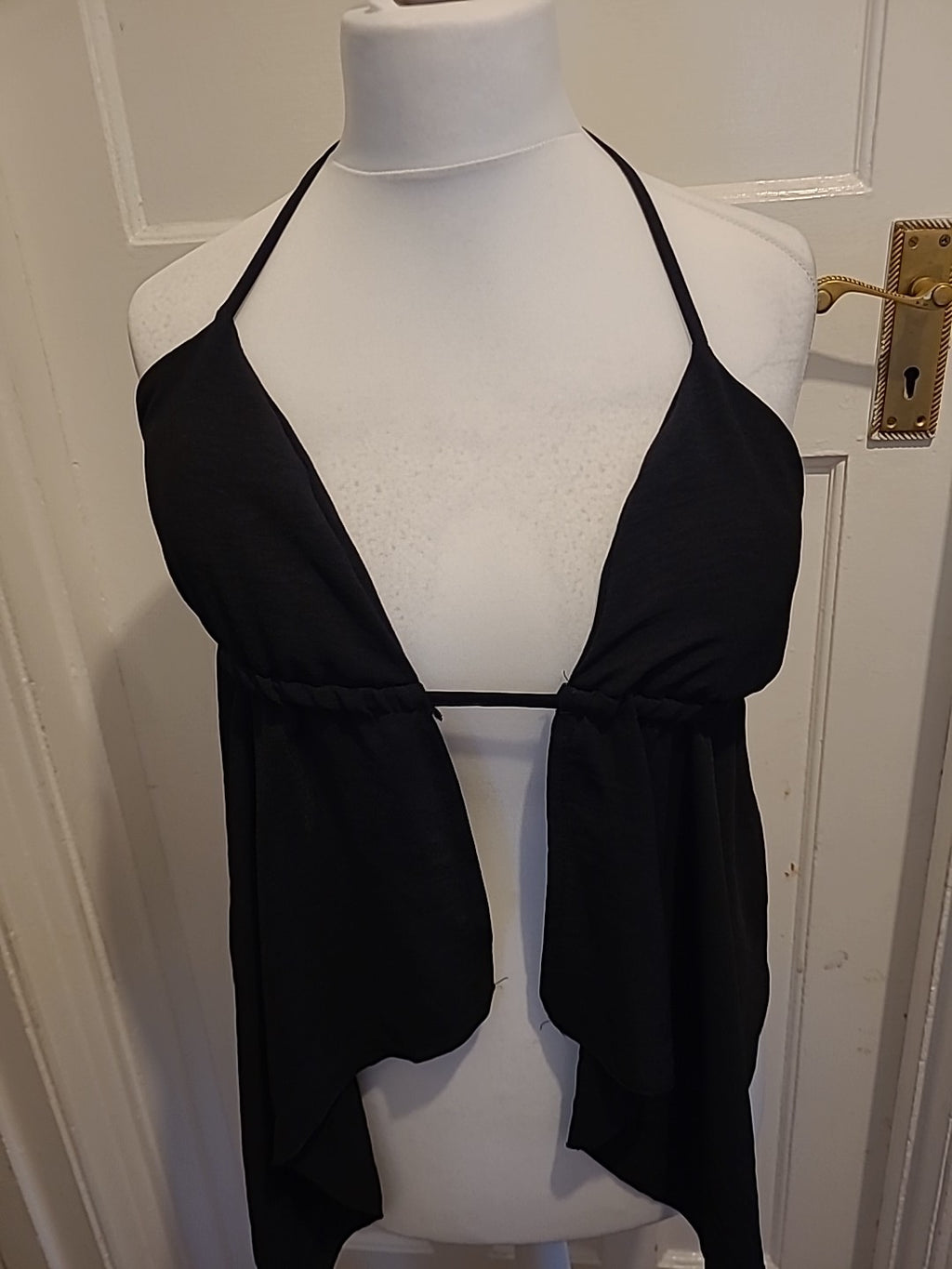 Ladies Size Large Black Padded Self Tie Top