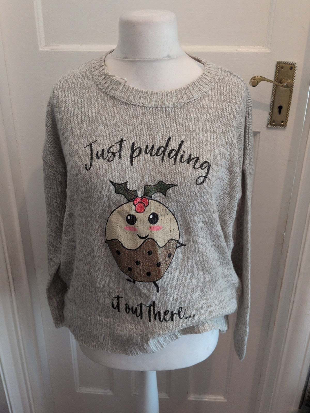 New Look Large Grey Christmas Pud Jumper