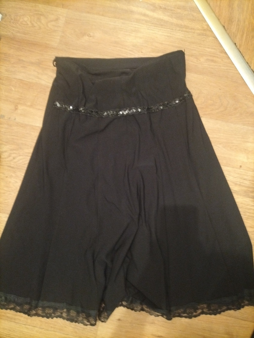 Ladies Eu 44 Black Lined Sequin Panel Skirt