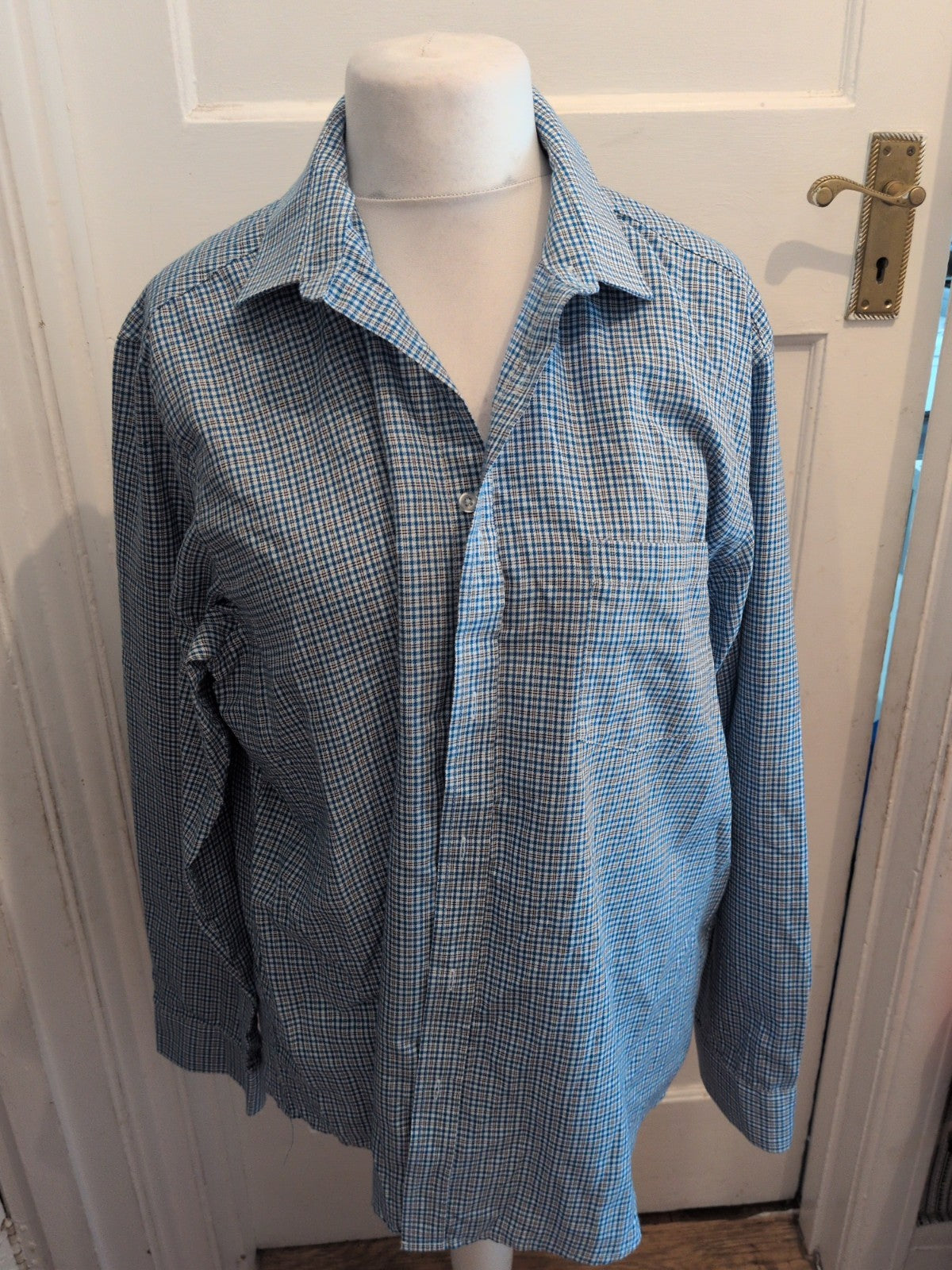 Mens James Pringle XL Blue And Black Check Long Sleeve Shirt