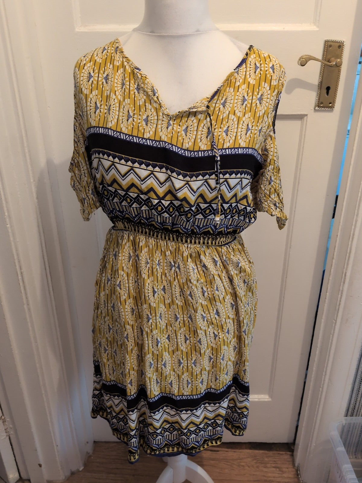 5XL Yellow Aztec Pattern Fit And Flare Dress