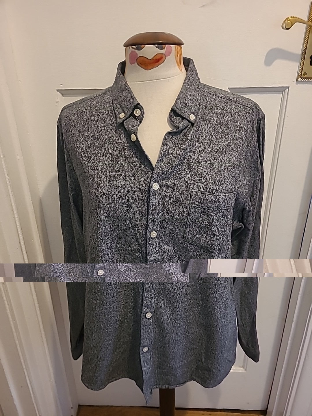 Mens Primark Size L Grey Fleck Long Sleeved Polo