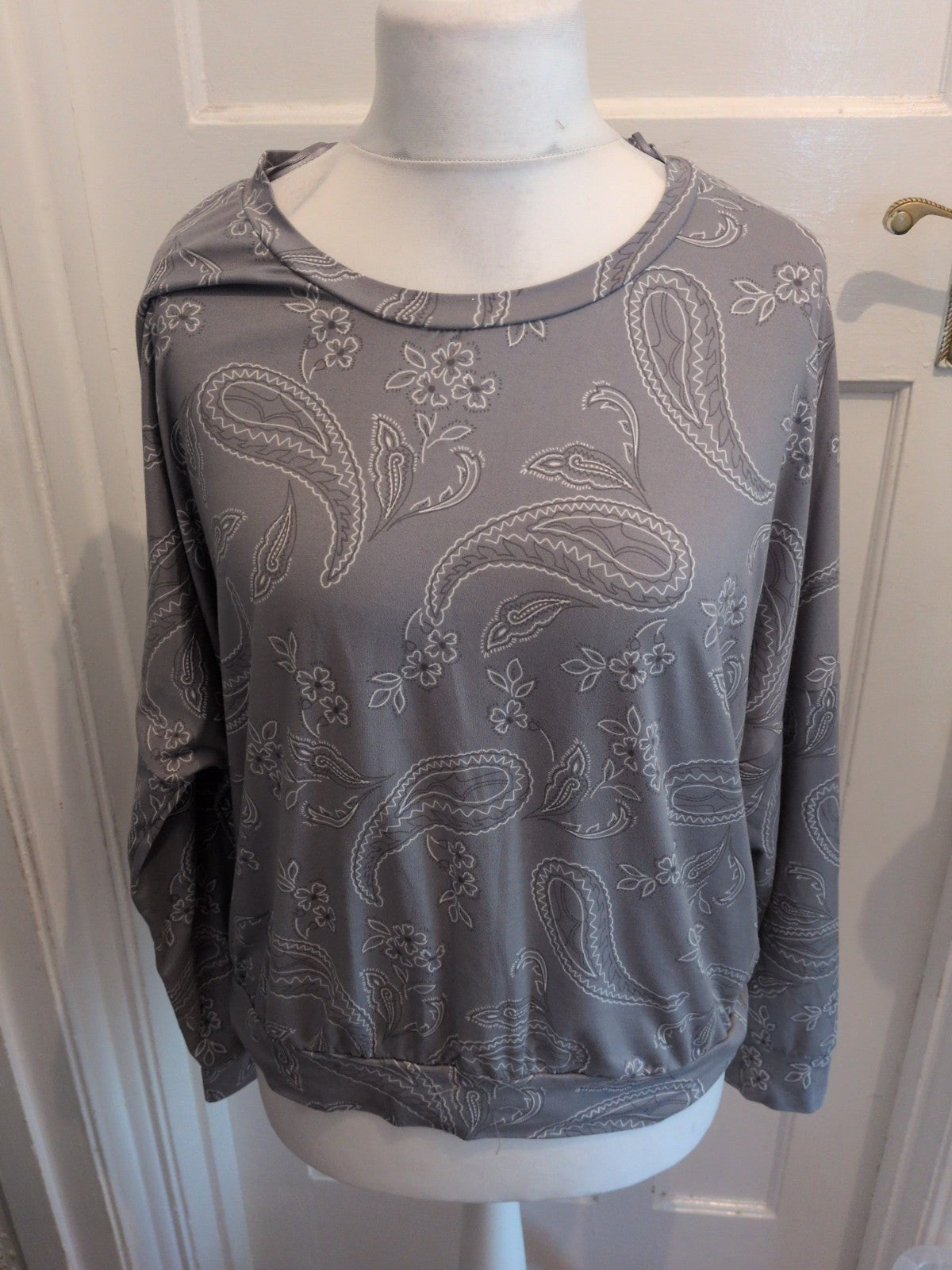 Primark Large Silvery Grey Floral Aztec Long Sleeve Blouse Top