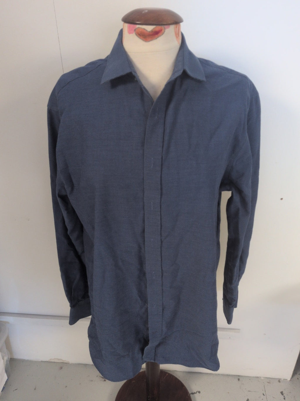 M&S 15.5 The Travel Shirt Regular Navy Blue Long Sleeve