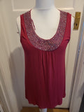 Ladies Moda Size 12 Burgundy Detailed Neck Sleeveless Blouse