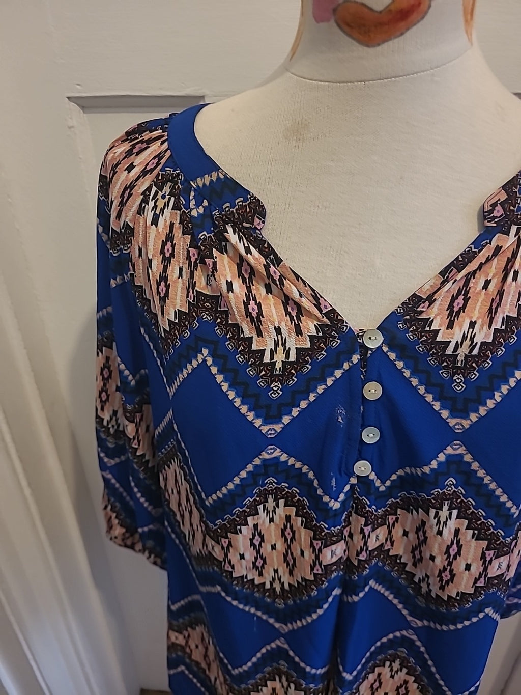 Ladies Fig And Flower Size Medium Royal Blue Mid Sleeved Blouse