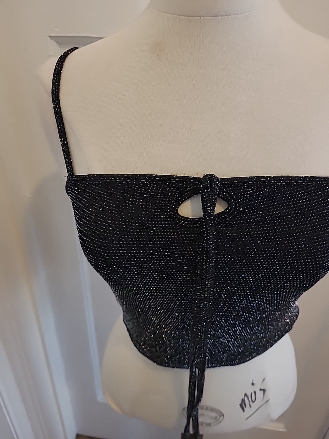 Brand New Prettylittlething Size 10 Black Textured Glotter Keyhole Crop Top