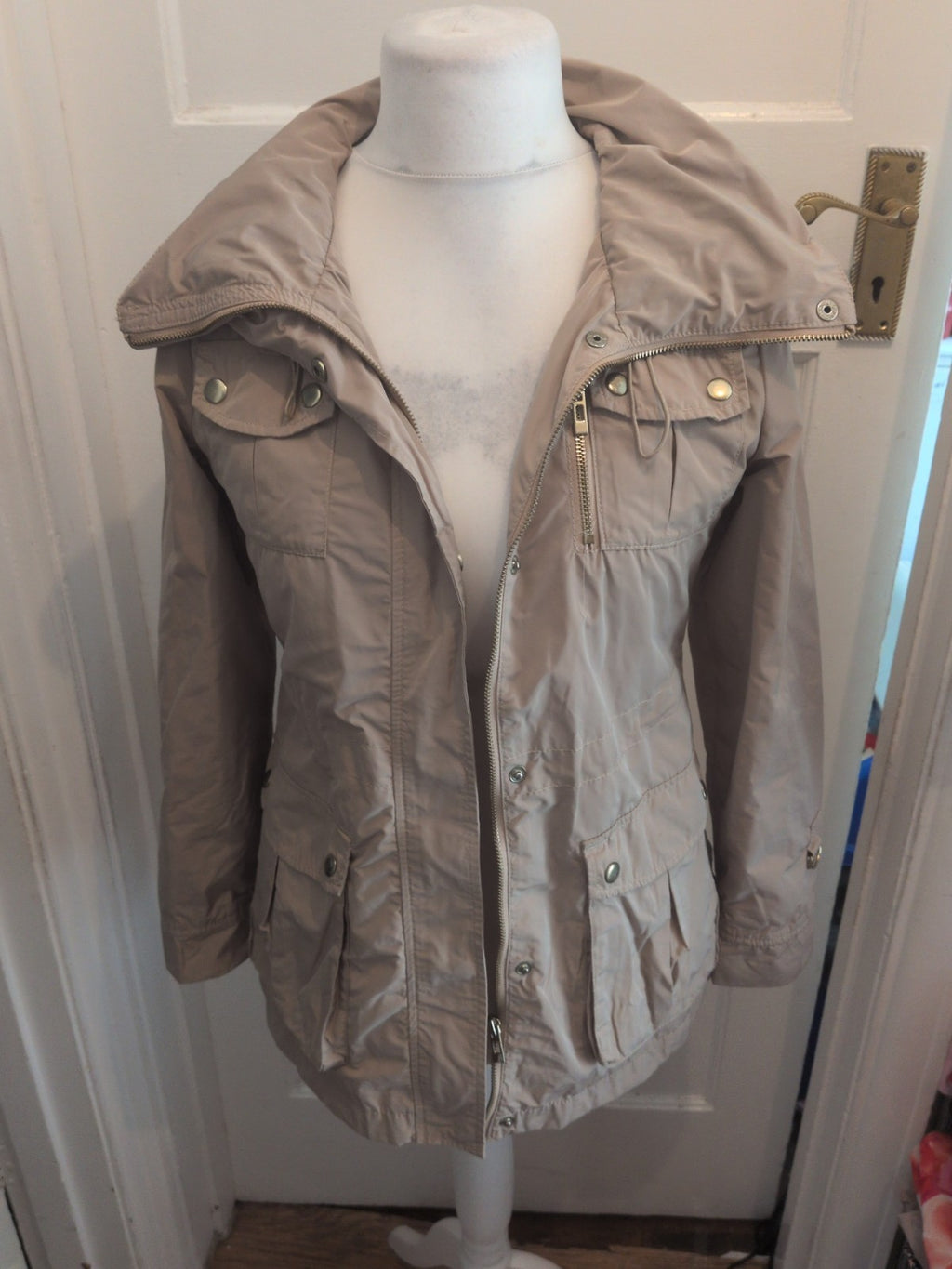 M&S 8 Beige Lined Waterproof Full Zip Jacket