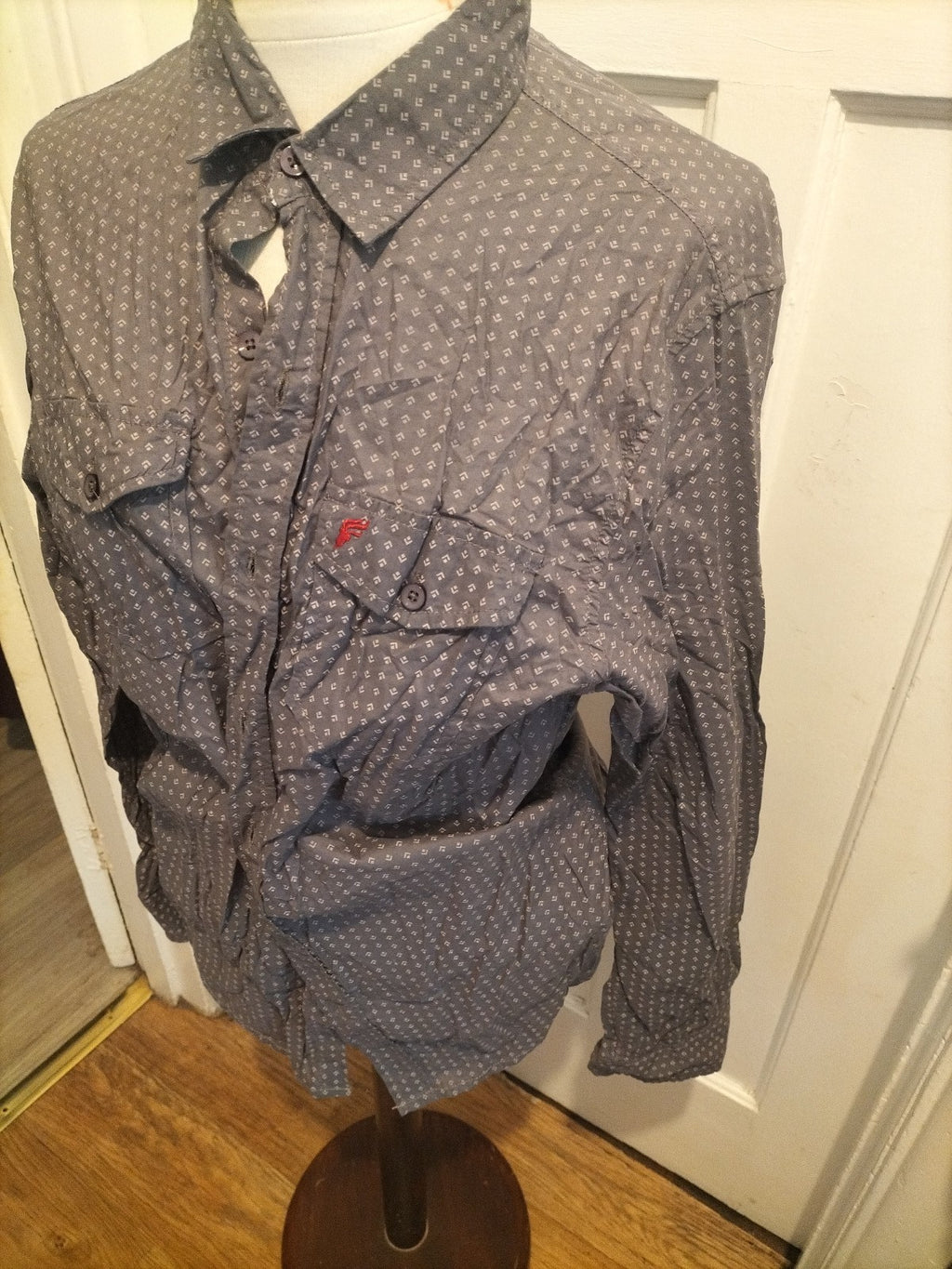 Mens Onfire Size Medium Grey Patterned Long Sleeved Shirt